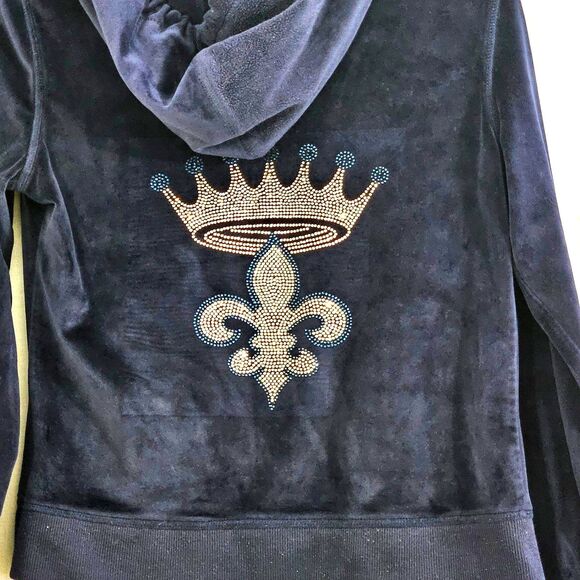 WHITE MARK Blue Velvet Hoodie Womens SMALL Rhinestone Crown Lounge Y2K - Picture 2 of 7